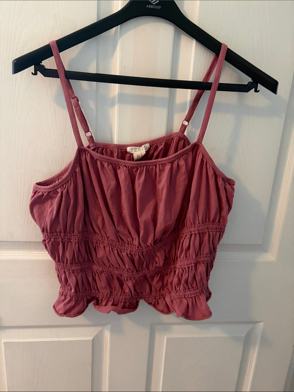 Smocked Mauve Spaghetti-Strap Crop Cami